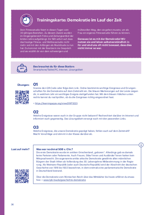 Station „Demokratie im Lauf der Zeit“ des Democracy Gyms 