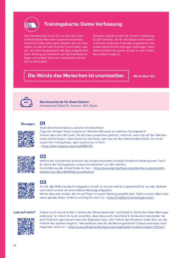 Station „Deine Verfassung“ des Democracy Gyms 