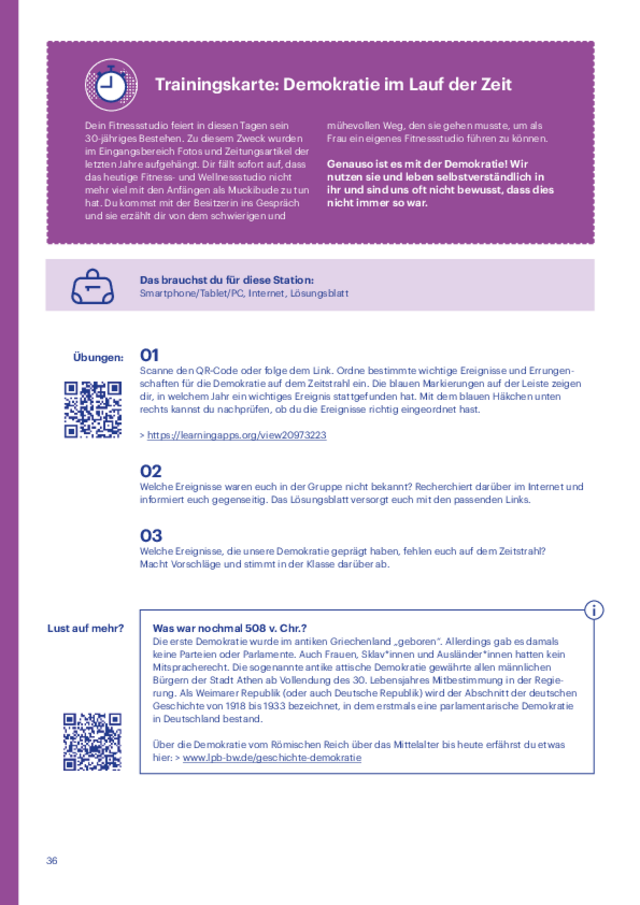 Station „Demokratie im Lauf der Zeit“ des Democracy Gyms